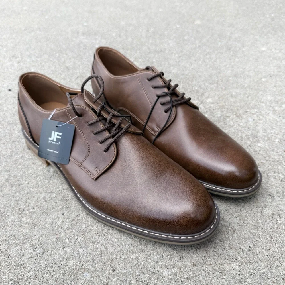 J. Ferrar Mens Cognac Brown Derby Dress Shoes Memory Foam 13M NEW